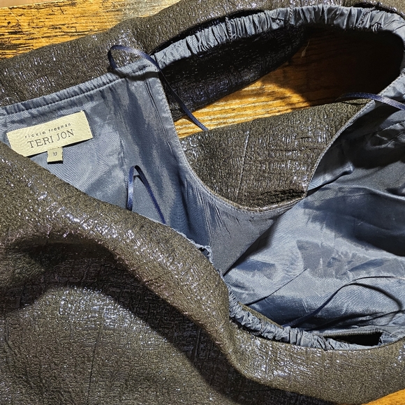 Teri Jon Sapphire Blue Jacquard Off Shoulder Column Gown - Picture 6 of 9